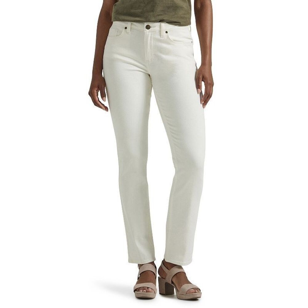 Lee Legendary Style Straight Leg Jeans Womens 16 Ecru Ivory Stretch NEW
